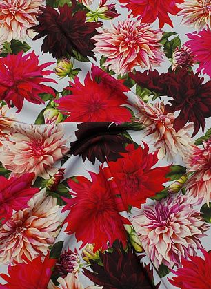 Шелк матовый (н) георгины на голубом - в интернет-магазине тканей Тессутидея арт. 10-4211