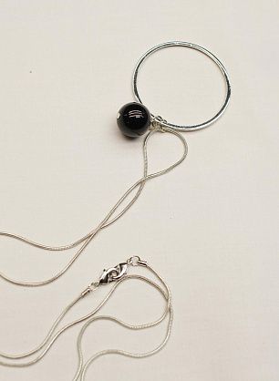 Подвеска металл серебро на цепочке с черной бусиной 50см - в интернет-магазине тканей Тессутидея арт. F-6218