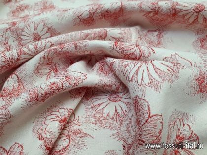 Жаккард (н) красный цветочный орнамент на молочном - итальянские ткани Тессутидея арт. 03-5676