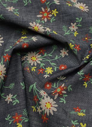 Джинса сорочечная (н) цветочный принт на синем меланже - в интернет-магазине тканей Тессутидея арт. 01-7826