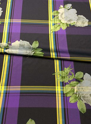 Плащевая (н) цветочный орнамент на клетке - в интернет-магазине тканей Тессутидея арт. 11-0350