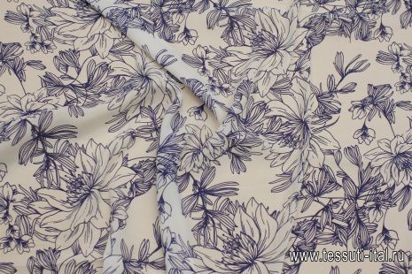 Маркизет (н) синий цветочный рисунок на белом - итальянские ткани Тессутидея арт. 10-3435