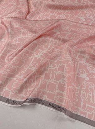 Шелк твил (н) белый рисунок на светло-розовом - в интернет-магазине тканей Тессутидея арт. 10-4868