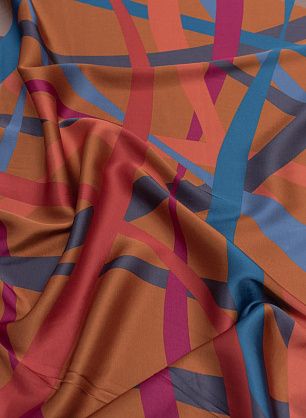 Плательная вискоза стрейч (н) яркие стилизованные ленты на терракотовом - в интернет-магазине тканей Тессутидея арт. 04-1450