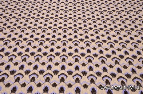 Жаккард (н) сиренево-коричневый орнамент на светло-бежевом - итальянские ткани Тессутидея арт. 03-5548