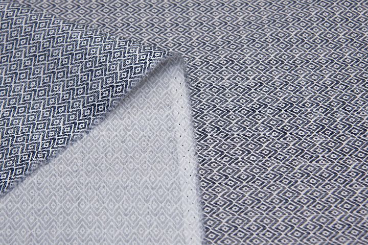 Сорочечная стрейч (н) сине-белый геометрический принт - итальянские ткани Тессутидея арт. 01-6321
