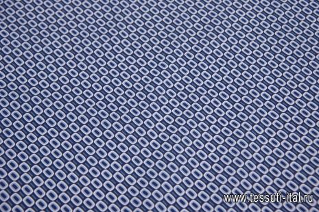 Сорочечная (н) бело-голубой геометрический принт на синем - итальянские ткани Тессутидея арт. 01-6280