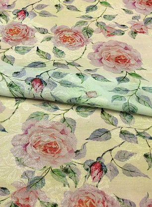 Шифон с люрексом (н) цветочный орнамент на светло-зеленом - в интернет-магазине тканей Тессутидея арт. 02-7344