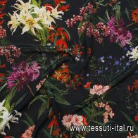 Крепдешин (н) цветочный рисунок на черном - итальянские ткани Тессутидея арт. 10-3840