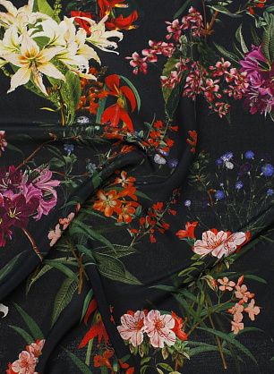 Крепдешин (н) цветочный рисунок на черном - в интернет-магазине тканей Тессутидея арт. 10-3840