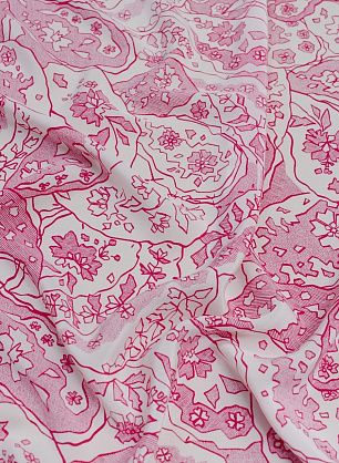 Крепдешин (н) малиновая абстракция на белом - в интернет-магазине тканей Тессутидея арт. 10-2486