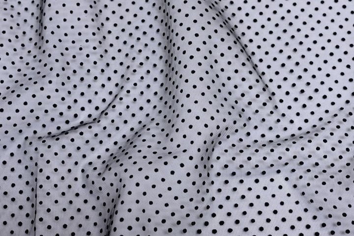 Сетка плательная (о) черная в горох - итальянские ткани Тессутидея арт. 03-6736