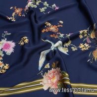 Плательная купон (0,85м) (н) цветочный рисунок и птицы на темно-синем - итальянские ткани Тессутидея арт. 04-1413