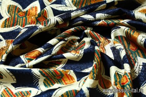 Плательная жаккард (н) цветочный орнамент на синем - итальянские ткани Тессутидея арт. 03-4252