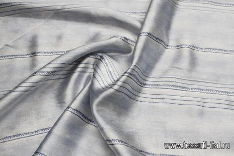 Шелк дюшес (н) бело-голубые стилизованные полосы - итальянские ткани Тессутидея арт. 10-3599