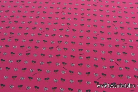 Крепдешин (н) пальмы на темно-розовом - итальянские ткани Тессутидея арт. 10-2535