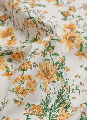 Плательная (н) оранжево-зеленый цветочный орнамент на айвори - в интернет-магазине тканей Тессутидея арт. 01-4494