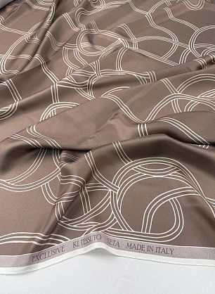 Шелк твил (н) белая геометрическая абстракция на светло-коричневом - в интернет-магазине тканей Тессутидея арт. 10-4872