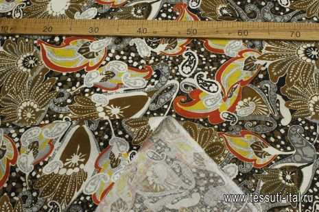 Лен (н) цветочный рисунок и пейсли на черном - итальянские ткани Тессутидея арт. 16-1089