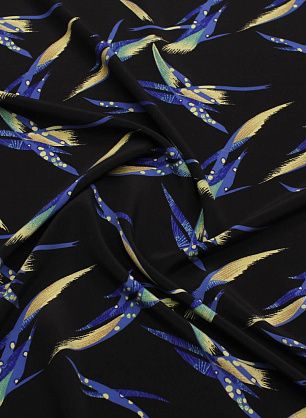 Крепдешин (н) желто-голубая абстракция на черном - в интернет-магазине тканей Тессутидея арт. 10-4145