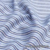 Лен (н) черно-бело-голубая полоска - итальянские ткани Тессутидея арт. 16-0577