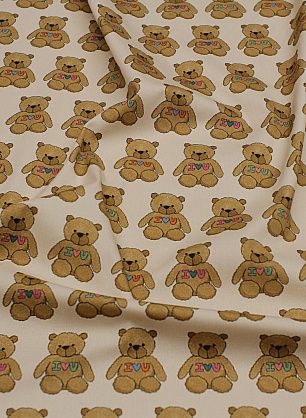 Хлопок стрейч (н) мишки на бежевом - в интернет-магазине тканей Тессутидея арт. 01-7188