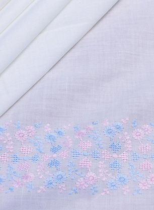 Батист с вышивкой (н) розово-голубая вышивка на айвори - в интернет-магазине тканей Тессутидея арт. 01-5232