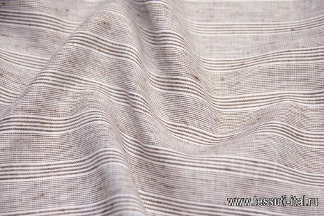 Лен (н) бело-коричневая полоска - итальянские ткани Тессутидея арт. 16-0618