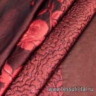 Органза филькупе с люрексом купон (1,6м) (н) красные розы на бордовом - итальянские ткани Тессутидея арт. 03-6037