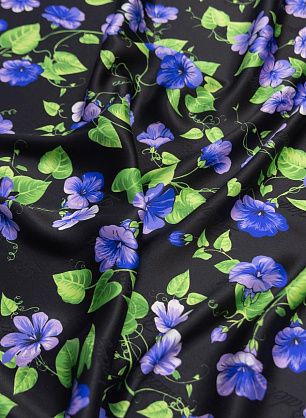 Шелк атлас (н) цветочный рисунок на черном в стиле Balenciaga - в интернет-магазине тканей Тессутидея арт. 10-1988