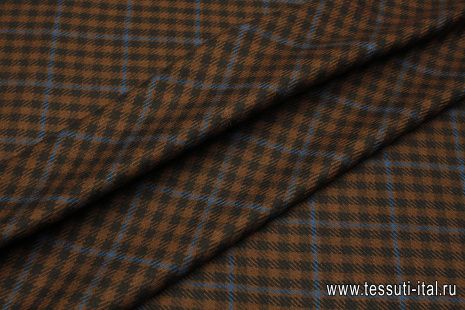 Костюмная (н) коричнево-бирюзовая стилизованная клетка - итальянские ткани Тессутидея арт. 05-4566