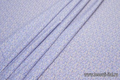 Сорочечная стрейч (н) мелкий цветочный орнамент на голубом меланже - итальянские ткани Тессутидея арт. 01-5477