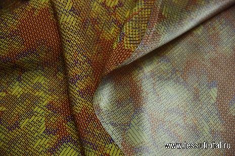 Шелк атлас (н) желто-сиреневый орнамент - итальянские ткани Тессутидея арт. 02-5915