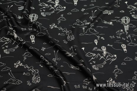 Шелк твил (н) белый рисунок на темно-синем - итальянские ткани Тессутидея арт. 10-4673