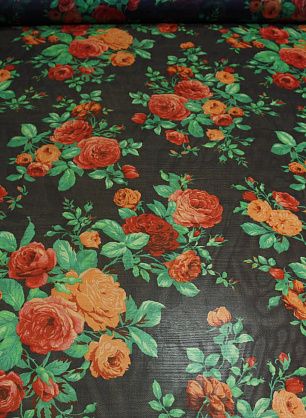 Шифон (н) розы на синем Maria Grazia Severi - в интернет-магазине тканей Тессутидея арт. 02-5969