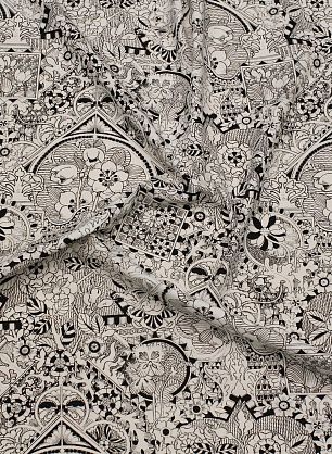 Сорочечная (н) черно-белый цветочно-геометрический рисунок - в интернет-магазине тканей Тессутидея арт. 01-7786