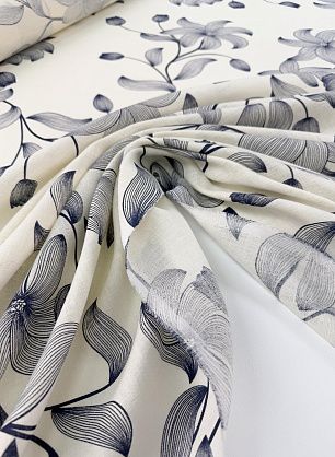 Лен (н) синий цветочный рисунок на белом - в интернет-магазине тканей Тессутидея арт. 16-1132