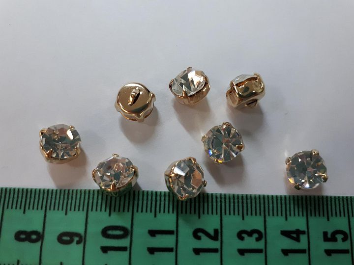 Пуговица металл золото на ножке d-10мм крупный страз Swarovski - итальянские ткани Тессутидея арт. F-4135