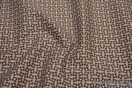 Сорочечная (н) серо-коричневый геометрический принт на бежевом - итальянские ткани Тессутидея арт. 01-6223