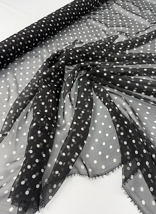 Шифон 30 г/м (н) белый горох на черном - в интернет-магазине тканей Тессутидея арт. 10-4787