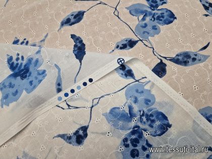 Шитье (н) синий цветочный орнамент на белом - итальянские ткани Тессутидея арт. 01-5803