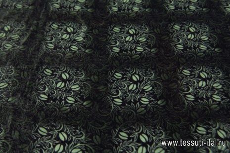Бархат (н) черно-зеленый растительный рисунок - итальянские ткани Тессутидея арт. 10-1928
