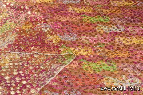 Шифон филькупе с люрексом (н) стилизованные тигры на светло-коричневом - итальянские ткани Тессутидея арт. 10-2709