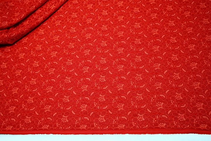 Кружево на подкладке (о) красное Ermanno Scervino - итальянские ткани Тессутидея арт. 03-4299