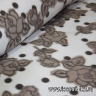 Флис double (н) бежево-коричневый цветочный орнамент на белом ш-170см - итальянские ткани Тессутидея арт. 13-1057