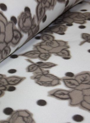 Флис double (н) бежево-коричневый цветочный орнамент на белом ш-170см - в интернет-магазине тканей Тессутидея арт. 13-1057