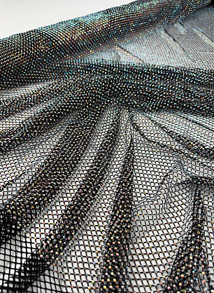 Плательная сетка (н) черная с цветными стразами - в интернет-магазине тканей Тессутидея арт. 03-7526