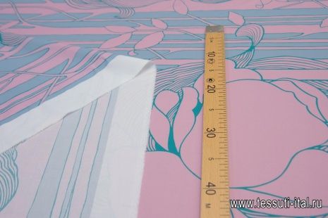 Хлопок (н) бирюзовый принт на розовом - итальянские ткани Тессутидея арт. 01-6703