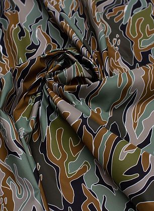 Плащевая с водоотталкивающим покрытием (о) черно-коричнево-зеленый рисунок - в интернет-магазине тканей Тессутидея арт. 11-0478