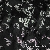 Тафта с люрексом (н) серебряный цветочный принт на черном - итальянские ткани Тессутидея арт. 03-6836